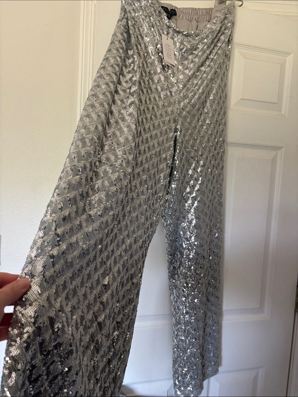 Eloquii Sequin Diamond Quilt Pattern Blazer + Wide-Leg Pant Suit Set - 22W Plus - Picture 11 of 11